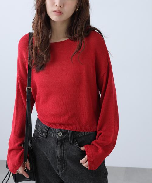 FREE'S MART(フリーズマート)の「◆透かしあみ天竺短丈ニット(ニット/セーター・レディース・レッド/ホワイト/ブラック/ネイビー/ベージュ・FREE)」の9枚目の写真