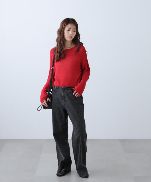 FREE'S MART(フリーズマート)の「◆透かしあみ天竺短丈ニット(ニット/セーター・レディース・レッド/ホワイト/ブラック/ネイビー/ベージュ・FREE)」の10枚目の写真