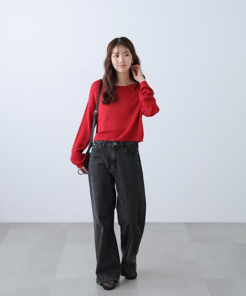 FREE'S MART(フリーズマート)の「◆透かしあみ天竺短丈ニット(ニット/セーター・レディース・レッド/ホワイト/ブラック/ネイビー/ベージュ・FREE)」の11枚目の写真