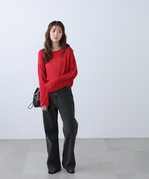 FREE'S MART(フリーズマート)の「◆透かしあみ天竺短丈ニット(ニット/セーター・レディース・レッド/ホワイト/ブラック/ネイビー/ベージュ・FREE)」の12枚目の写真