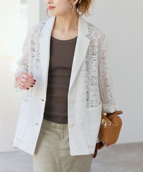 Spick & Span（スピックアンドスパン）の「レースジャケット（テーラードジャケット・レディース・ブラック/ホワイト・FREE）」の2枚目の写真