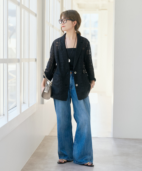 Spick & Span（スピックアンドスパン）の「レースジャケット（テーラードジャケット・レディース・ブラック/ホワイト・FREE）」の3枚目の写真