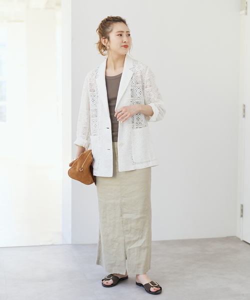 Spick & Span（スピックアンドスパン）の「レースジャケット（テーラードジャケット・レディース・ブラック/ホワイト・FREE）」の4枚目の写真