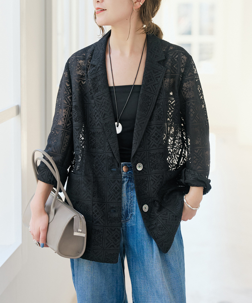 Spick & Span（スピックアンドスパン）の「レースジャケット（テーラードジャケット・レディース・ブラック/ホワイト・FREE）」の5枚目の写真