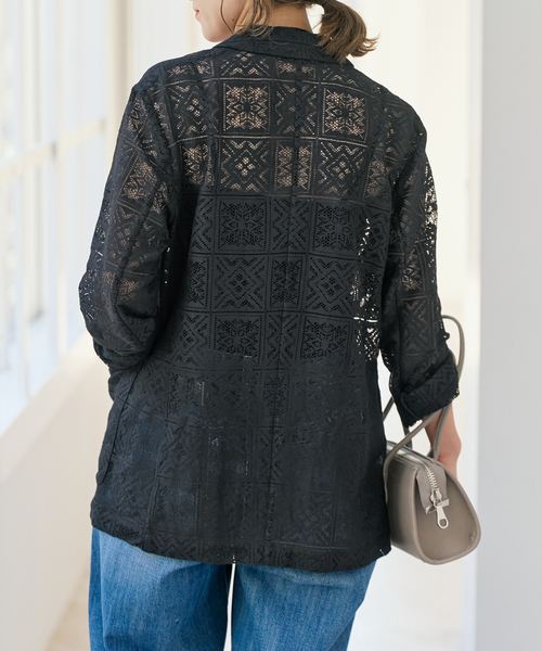 Spick & Span（スピックアンドスパン）の「レースジャケット（テーラードジャケット・レディース・ブラック/ホワイト・FREE）」の7枚目の写真