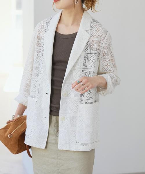 Spick & Span（スピックアンドスパン）の「レースジャケット（テーラードジャケット・レディース・ブラック/ホワイト・FREE）」の10枚目の写真