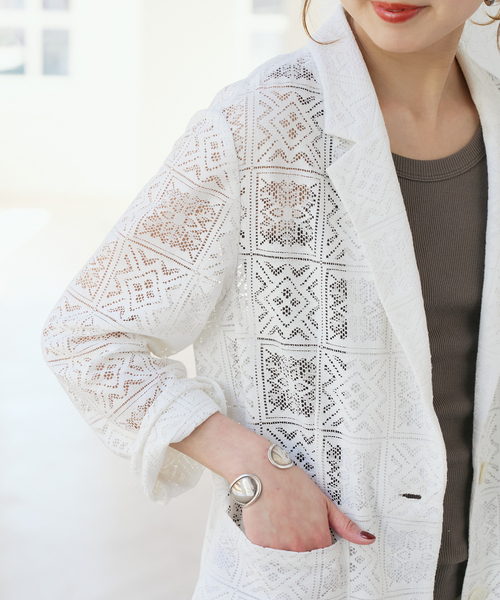 Spick & Span（スピックアンドスパン）の「レースジャケット（テーラードジャケット・レディース・ブラック/ホワイト・FREE）」の11枚目の写真