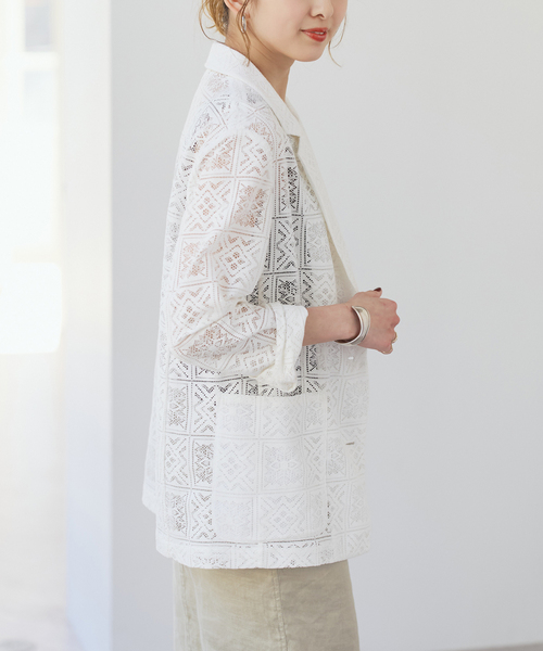 Spick & Span（スピックアンドスパン）の「レースジャケット（テーラードジャケット・レディース・ブラック/ホワイト・FREE）」の12枚目の写真