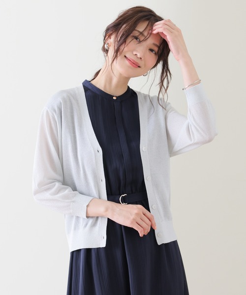 GLACIER lusso（グラシアルッソ）の「８分袖ラメ使いカーデ（カーディガン/ボレロ・レディース・アイボリー/グリーン/ネイビー/モカ・L/LL/M/S）」の6枚目の写真