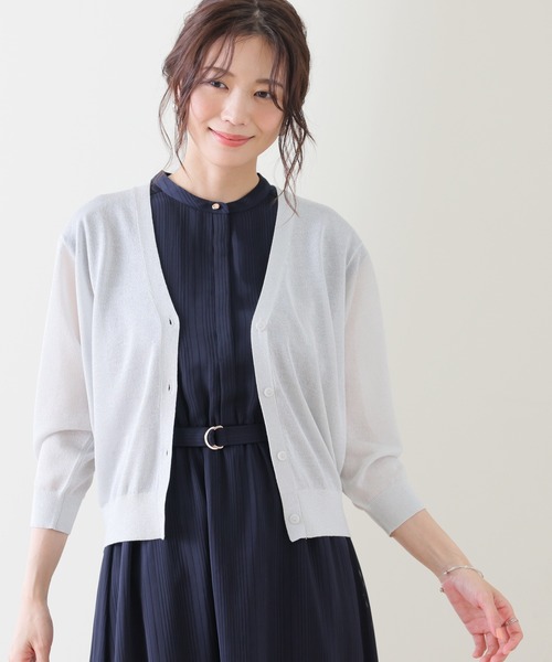 GLACIER lusso（グラシアルッソ）の「８分袖ラメ使いカーデ（カーディガン/ボレロ・レディース・アイボリー/グリーン/ネイビー/モカ・L/LL/M/S）」の7枚目の写真