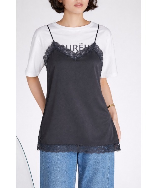 r.（アールドット）の「マットサテン　レースキャミソール（キャミソール・レディース・ブラック/アイボリー/ブラウン/チャコールグレー/オリーブ・FREE）」の3枚目の写真