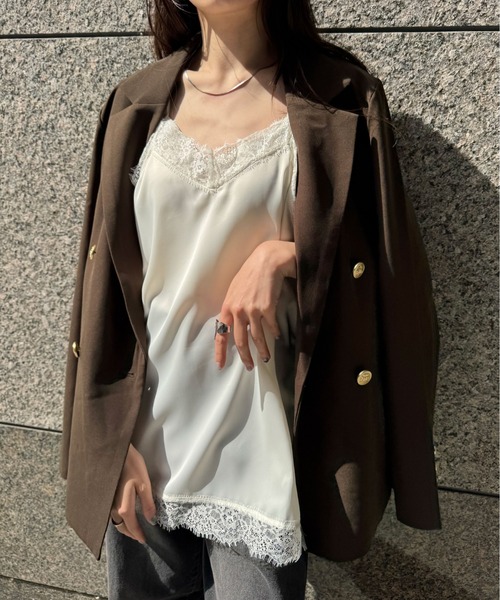 r.（アールドット）の「マットサテン　レースキャミソール（キャミソール・レディース・ブラック/アイボリー/ブラウン/チャコールグレー/オリーブ・FREE）」の2枚目の写真