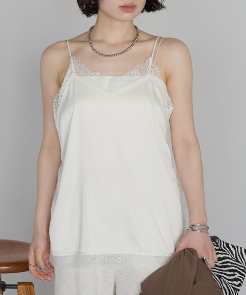 r.（アールドット）の「マットサテン　レースキャミソール（キャミソール・レディース・ブラック/アイボリー/ブラウン/チャコールグレー/オリーブ・FREE）」の6枚目の写真