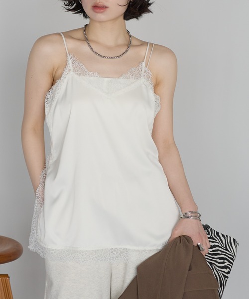 r.（アールドット）の「マットサテン　レースキャミソール（キャミソール・レディース・ブラック/アイボリー/ブラウン/チャコールグレー/オリーブ・FREE）」の7枚目の写真