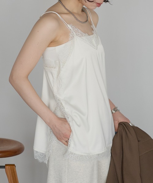 r.（アールドット）の「マットサテン　レースキャミソール（キャミソール・レディース・ブラック/アイボリー/ブラウン/チャコールグレー/オリーブ・FREE）」の10枚目の写真