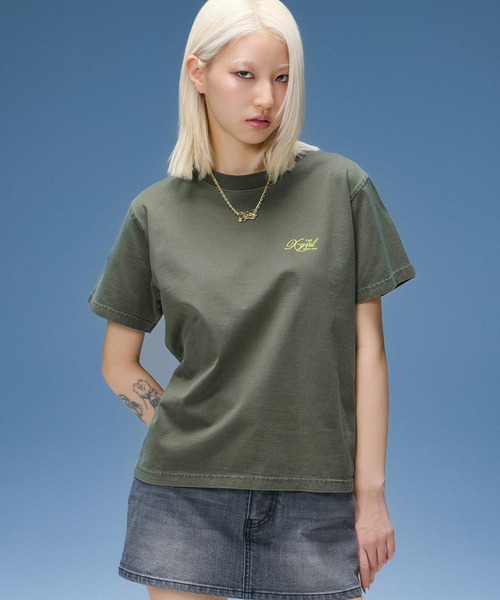 X-girl(エックスガール)の「FADED TRI-COLOR FACE S/S TEE(Tシャツ/カットソー・レディース・ブラック/オリーブ/バーガンディー・S/M/L)」の5枚目の写真