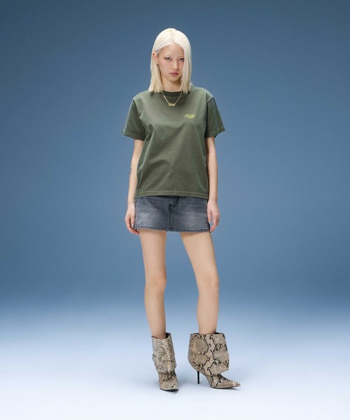 X-girl(エックスガール)の「FADED TRI-COLOR FACE S/S TEE(Tシャツ/カットソー・レディース・ブラック/オリーブ/バーガンディー・S/M/L)」の6枚目の写真