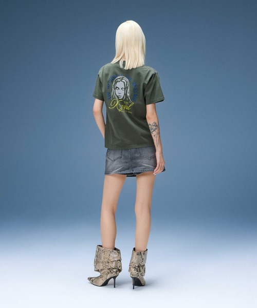 X-girl(エックスガール)の「FADED TRI-COLOR FACE S/S TEE(Tシャツ/カットソー・レディース・ブラック/オリーブ/バーガンディー・S/M/L)」の7枚目の写真