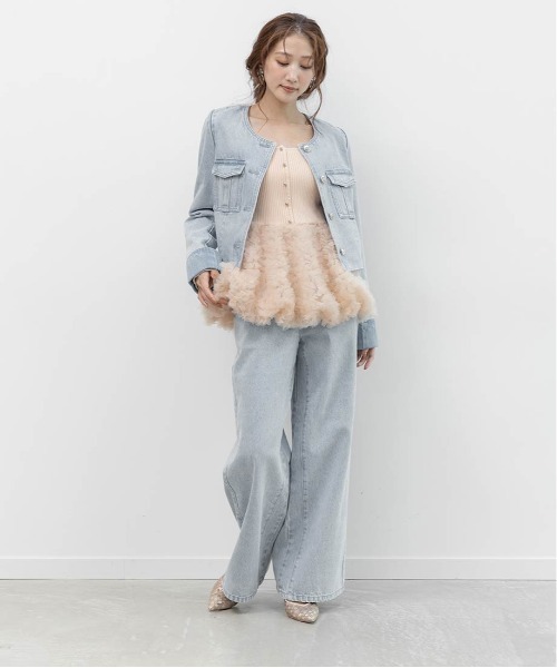 RANDA（ランダ）の「デザインチュールペプラムリブニット（ニット/セーター・レディース・グレー/ピンク/アイボリー・FREE）」の9枚目の写真