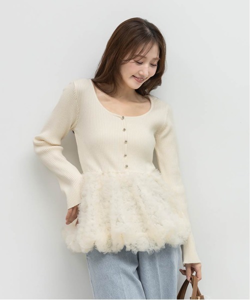 RANDA（ランダ）の「デザインチュールペプラムリブニット（ニット/セーター・レディース・グレー/ピンク/アイボリー・FREE）」の8枚目の写真