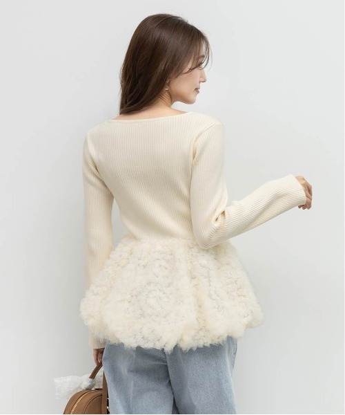 RANDA（ランダ）の「デザインチュールペプラムリブニット（ニット/セーター・レディース・グレー/ピンク/アイボリー・FREE）」の7枚目の写真