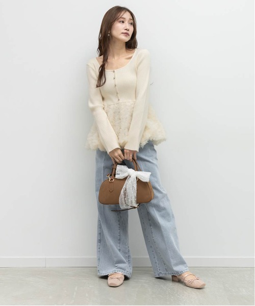 RANDA（ランダ）の「デザインチュールペプラムリブニット（ニット/セーター・レディース・グレー/ピンク/アイボリー・FREE）」の6枚目の写真