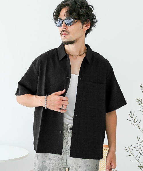 LUXSTYLE（ラグスタイル）の「レギュラーカラーリラックス半袖シャツ（シャツ/ブラウス・メンズ・ブラック/ブラックミックス・L/M）」の3枚目の写真