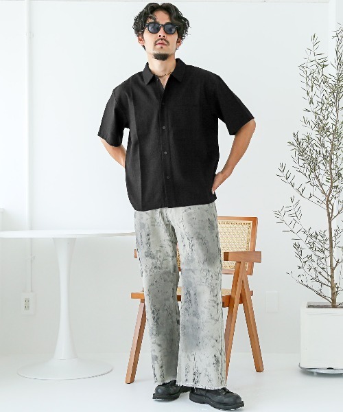 LUXSTYLE（ラグスタイル）の「レギュラーカラーリラックス半袖シャツ（シャツ/ブラウス・メンズ・ブラック/ブラックミックス・L/M）」の4枚目の写真