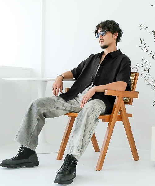 LUXSTYLE（ラグスタイル）の「レギュラーカラーリラックス半袖シャツ（シャツ/ブラウス・メンズ・ブラック/ブラックミックス・L/M）」の5枚目の写真