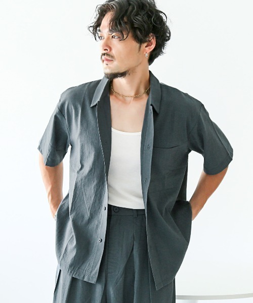 LUXSTYLE（ラグスタイル）の「レギュラーカラーリラックス半袖シャツ（シャツ/ブラウス・メンズ・ブラック/ブラックミックス・L/M）」の8枚目の写真