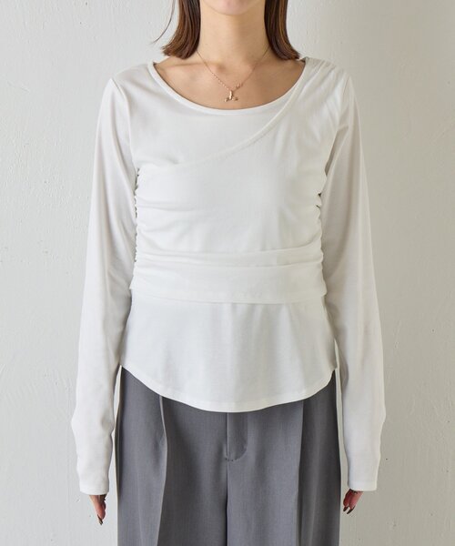 goocy(グーシー)の「【一枚で決まる!】ワンショルレヤード風トップス(Tシャツ/カットソー・レディース・ブラック/チャコールグレー/ホワイト・FREE)」の12枚目の写真