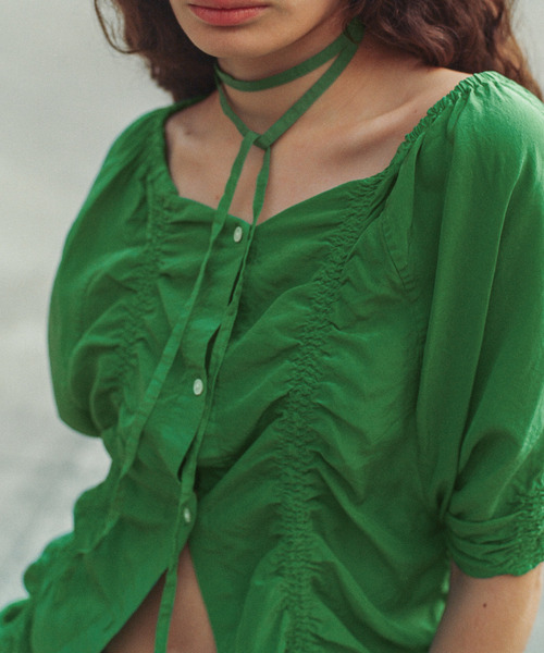 CURRENTAGE(カレンテージ)の「【CURRENTAGE/カレンテージ】Piece Dyeing Cupra Blouse(シャツ/ブラウス・レディース・グリーン/ブラウン・FREE)」の14枚目の写真