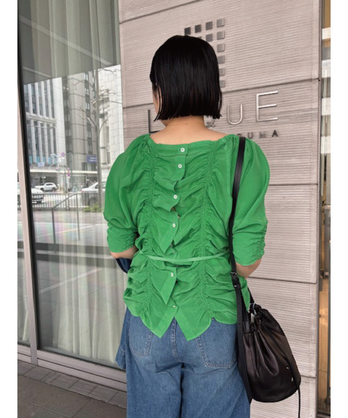CURRENTAGE(カレンテージ)の「【CURRENTAGE/カレンテージ】Piece Dyeing Cupra Blouse(シャツ/ブラウス・レディース・グリーン/ブラウン・FREE)」の5枚目の写真