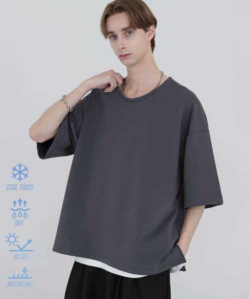 SOCCE(ソーシー)の「高機能コットンポンチUネックTシャツ/UVカット 吸水 接触冷感 防シワ 抗ピリング(Tシャツ/カットソー・メンズ・ブラック/ブルー/ホワイト/チャコール/ワイン/ライトグレー・S/M/L/XL)」の4枚目の写真