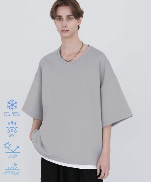 SOCCE(ソーシー)の「高機能コットンポンチUネックTシャツ/UVカット 吸水 接触冷感 防シワ 抗ピリング(Tシャツ/カットソー・メンズ・ブラック/ブルー/ホワイト/チャコール/ワイン/ライトグレー・S/M/L/XL)」の3枚目の写真