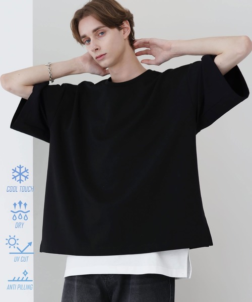 SOCCE(ソーシー)の「高機能コットンポンチUネックTシャツ/UVカット 吸水 接触冷感 防シワ 抗ピリング(Tシャツ/カットソー・メンズ・ブラック/ブルー/ホワイト/チャコール/ワイン/ライトグレー・S/M/L/XL)」の2枚目の写真