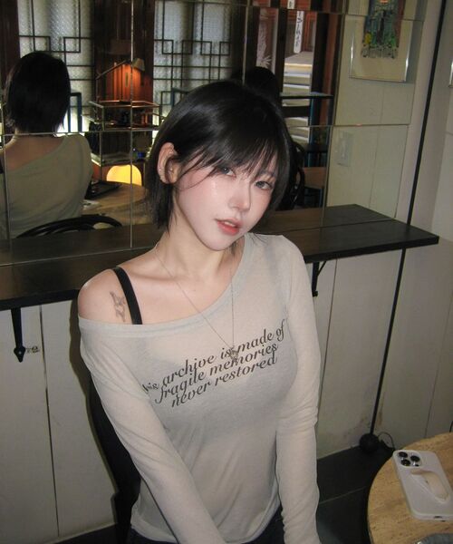 ALKI ALKA(アルキアルカ)の「Sheer Long Sleeve (Light Gray)(Tシャツ/カットソー・レディース・ライトグレー・MEDIUM/SMALL)」の13枚目の写真