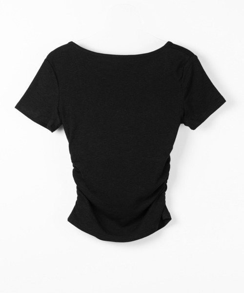 me+em select（ミームセレクト）の「【 ３color 】ヘンリーネックスクエアギャザー半袖Ｔシャツ ／henley neck square gather short sleeve T-Shirt（Tシャツ/カットソー・レディース・ブラック/グレー/ホワイト・FREE）」の6枚目の写真
