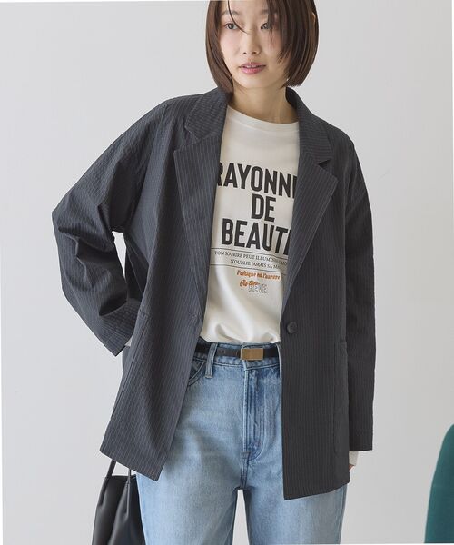 AMERICAN HOLIC(アメリカンホリック)の「<セットアップ対応>サッカールーズジャケット(テーラードジャケット・レディース・ベージュ/チャコールグレー・L/M)」の2枚目の写真