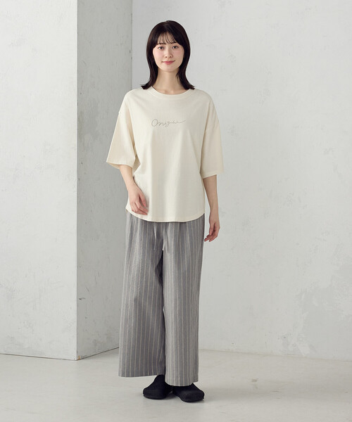 ONIGIRI（オニギリ）の「シャンブレー ワイドストライプパンツ（その他パンツ・レディース・オフホワイト/グレー/ベージュ・FREE）」の4枚目の写真