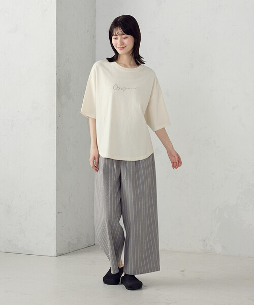 ONIGIRI（オニギリ）の「シャンブレー ワイドストライプパンツ（その他パンツ・レディース・オフホワイト/グレー/ベージュ・FREE）」の5枚目の写真