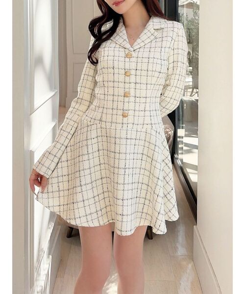 RESEXXY（リゼクシー）の「ツイードジャケットミニワンピース（ワンピース・レディース・ピンク/ホワイト/ブラック・FREE）」の2枚目の写真