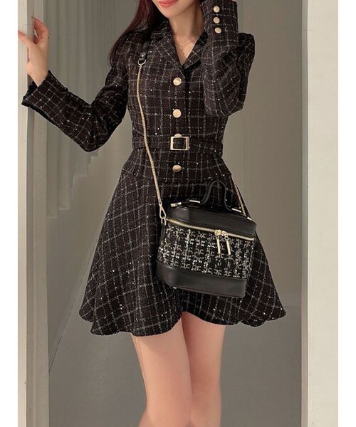 RESEXXY（リゼクシー）の「ツイードジャケットミニワンピース（ワンピース・レディース・ピンク/ホワイト/ブラック・FREE）」の3枚目の写真