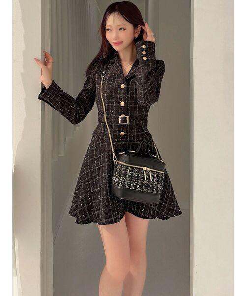 RESEXXY（リゼクシー）の「ツイードジャケットミニワンピース（ワンピース・レディース・ピンク/ホワイト/ブラック・FREE）」の4枚目の写真