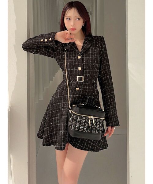 RESEXXY（リゼクシー）の「ツイードジャケットミニワンピース（ワンピース・レディース・ピンク/ホワイト/ブラック・FREE）」の5枚目の写真