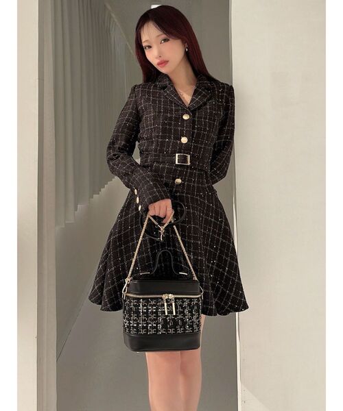 RESEXXY（リゼクシー）の「ツイードジャケットミニワンピース（ワンピース・レディース・ピンク/ホワイト/ブラック・FREE）」の6枚目の写真