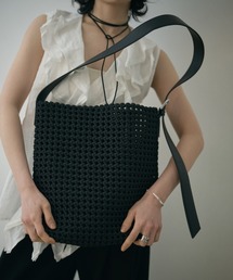 leather belt mesh bucket shoulder bag /レザータッチメッシュバケットショルダーバッグ