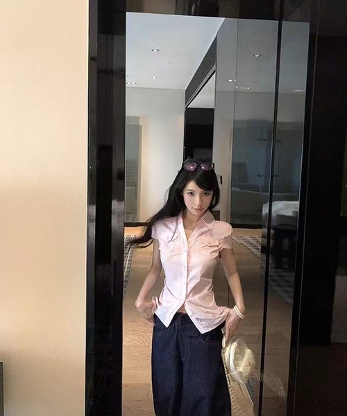 AsheKsha(アシクシャ)の「甘くてかっこいいピンクの半袖シャツ(シャツ/ブラウス・レディース・ピンク・M)」の6枚目の写真