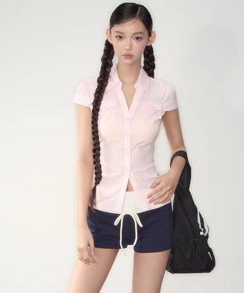 AsheKsha(アシクシャ)の「甘くてかっこいいピンクの半袖シャツ(シャツ/ブラウス・レディース・ピンク・M)」の3枚目の写真