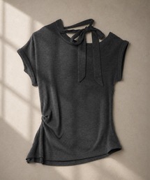 choker neck french sleeve tops /チョーカーリボンフレンチスリーブトップス